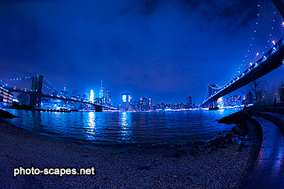 Бруклинский и Манхеттенский мосты ночью, Нью-Йорк