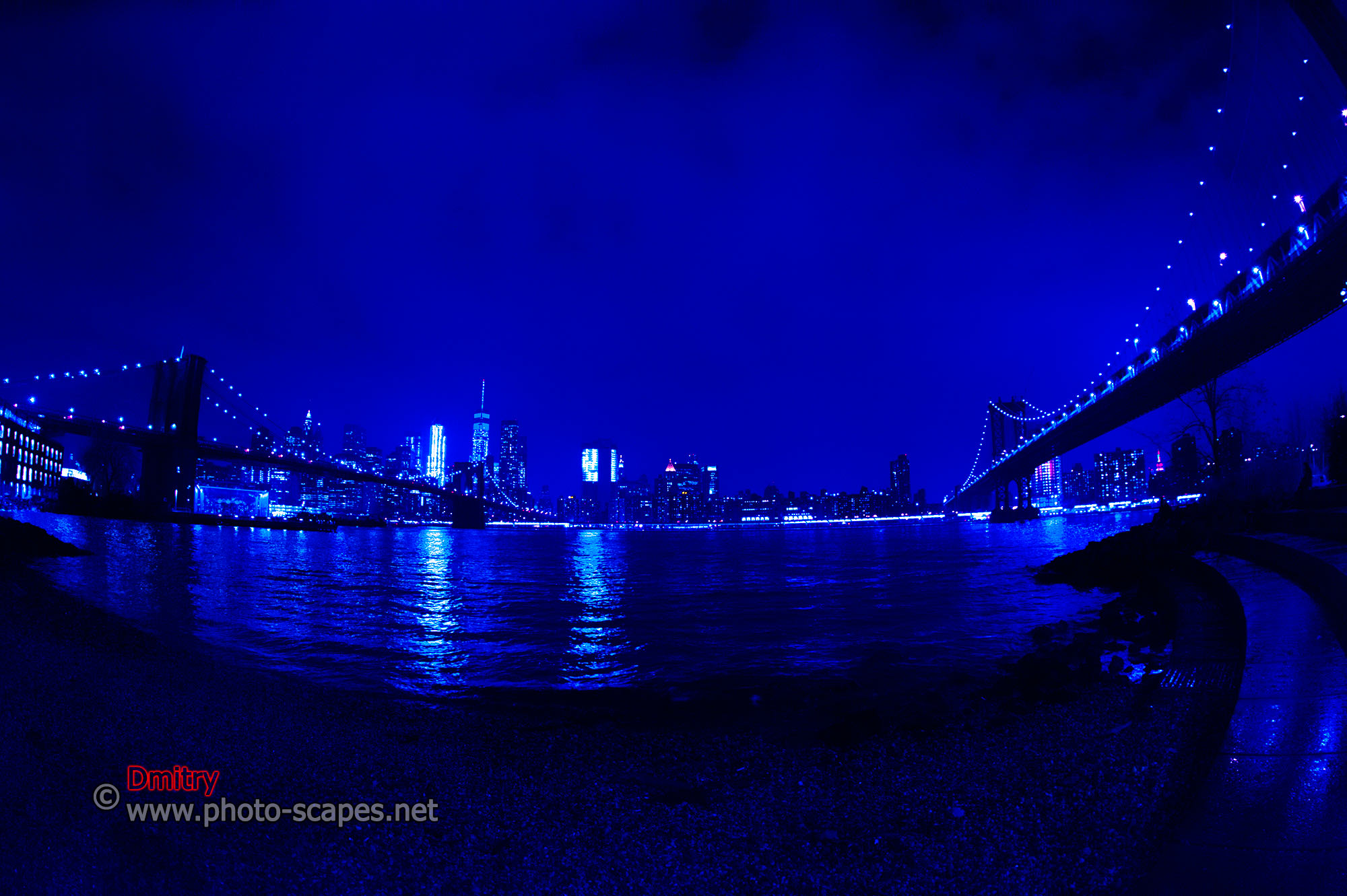 Бруклинский и Манхеттенский мосты ночью